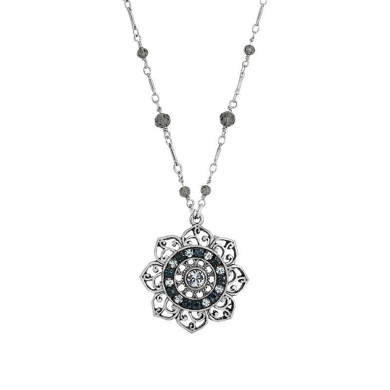 1928 Silver Tone Blue Flower Necklace, Womens Product Image