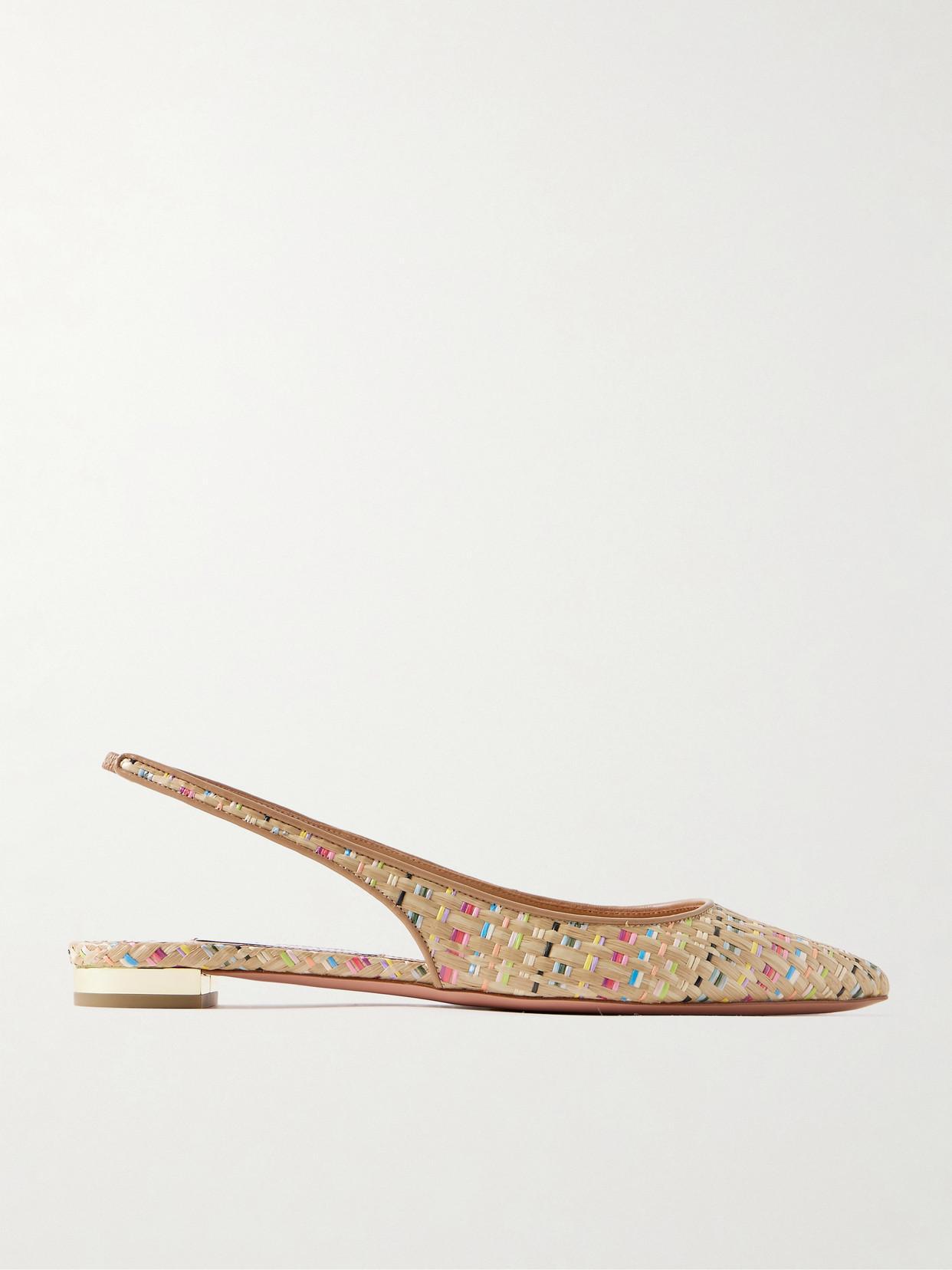 AQUAZZURA 50mm Purist Raffia Slingback Flats In Multi Product Image