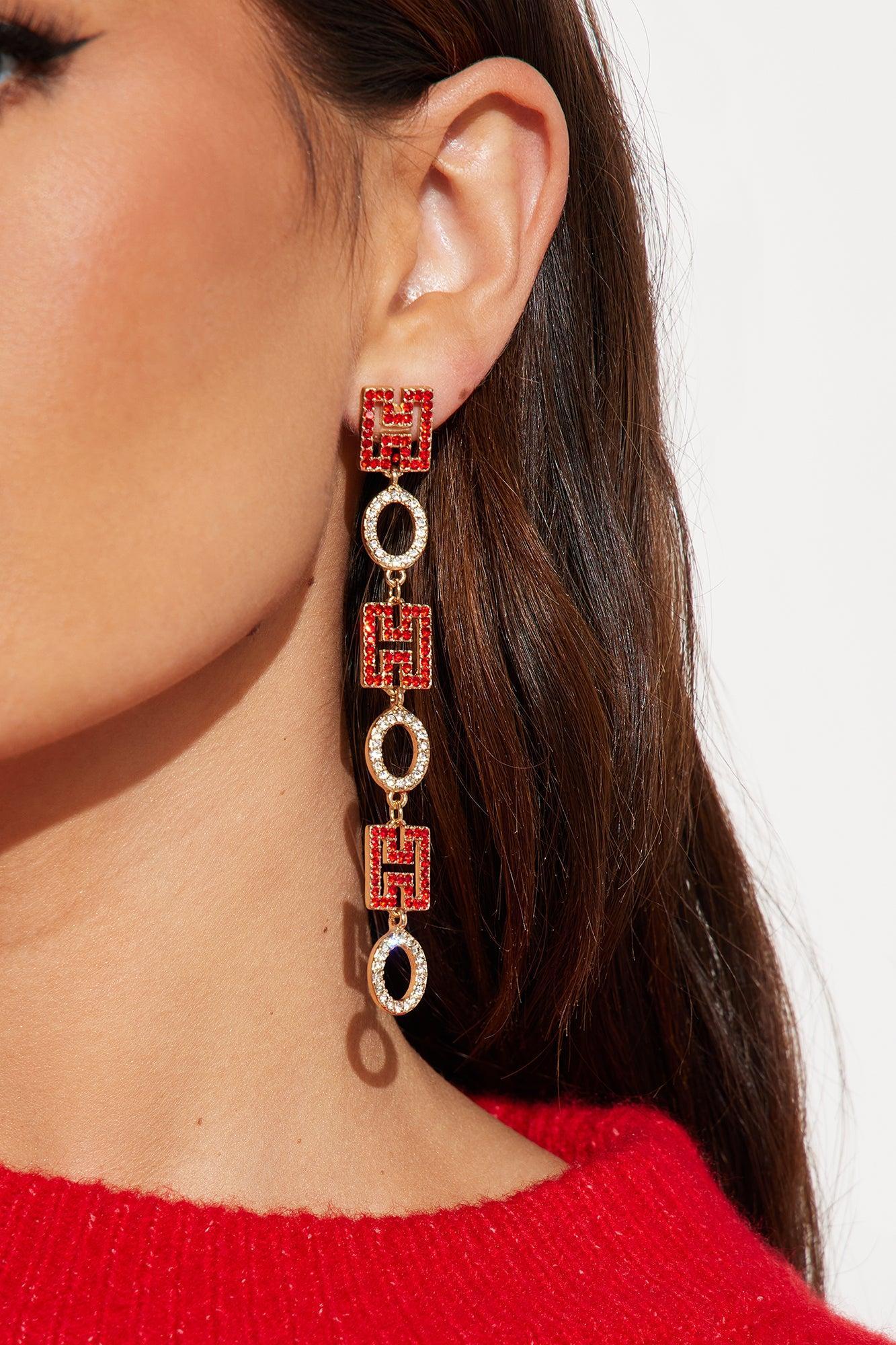 Holiday HO Earrings - Gold/Red Product Image