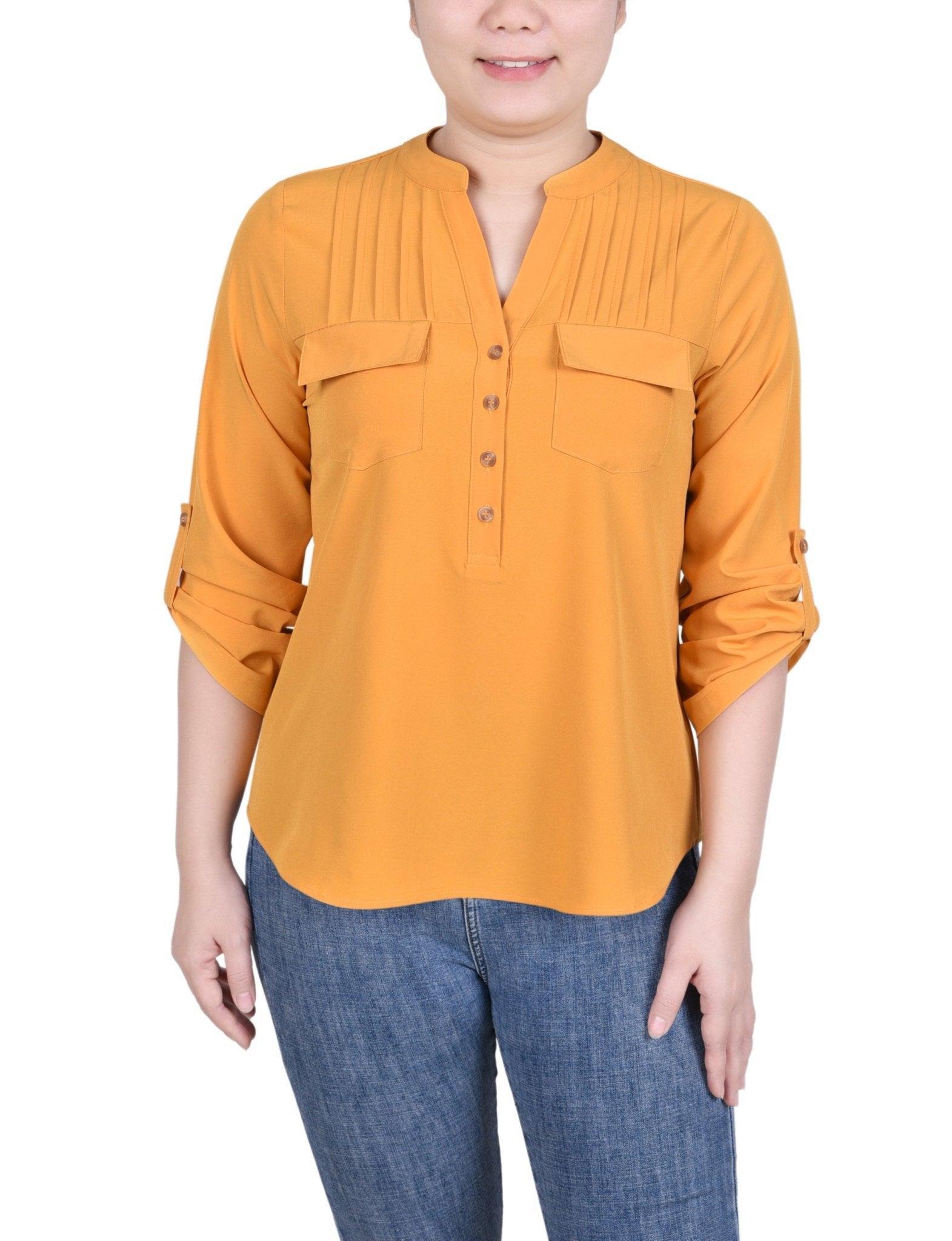 Long Tab-Sleeve Blouse With Pockets - Petite Product Image