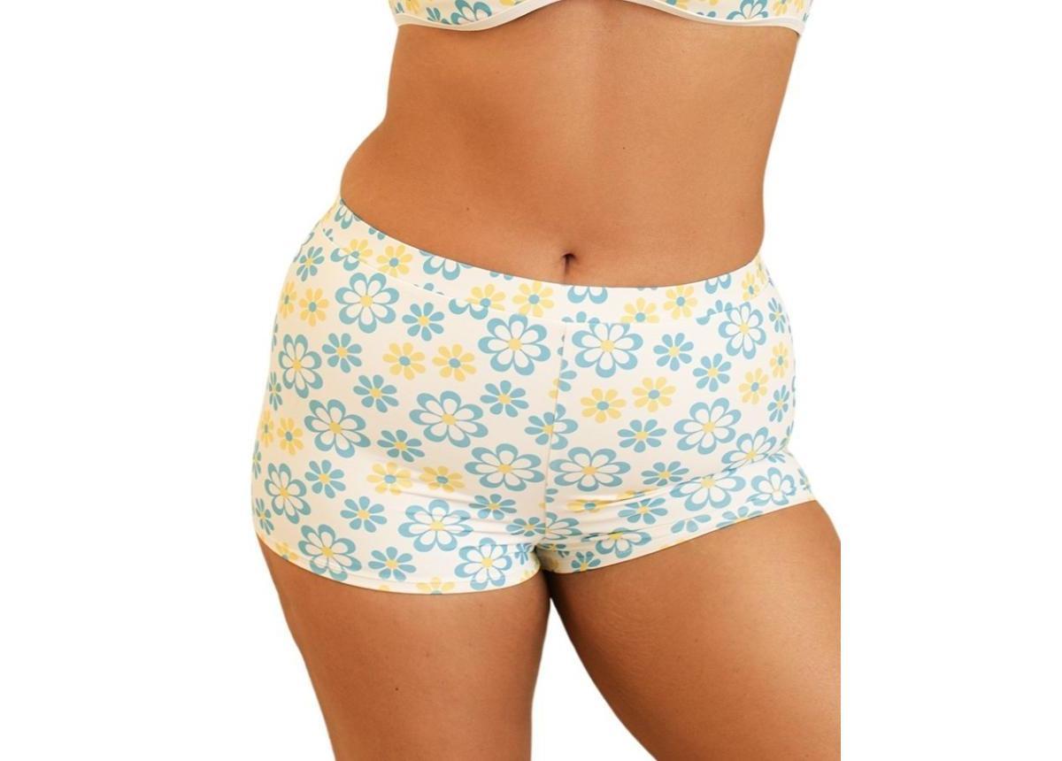 Dippin' Daisy's Women's Farrah Elastic Waist Swim Shorts in White/Blue - Product Image