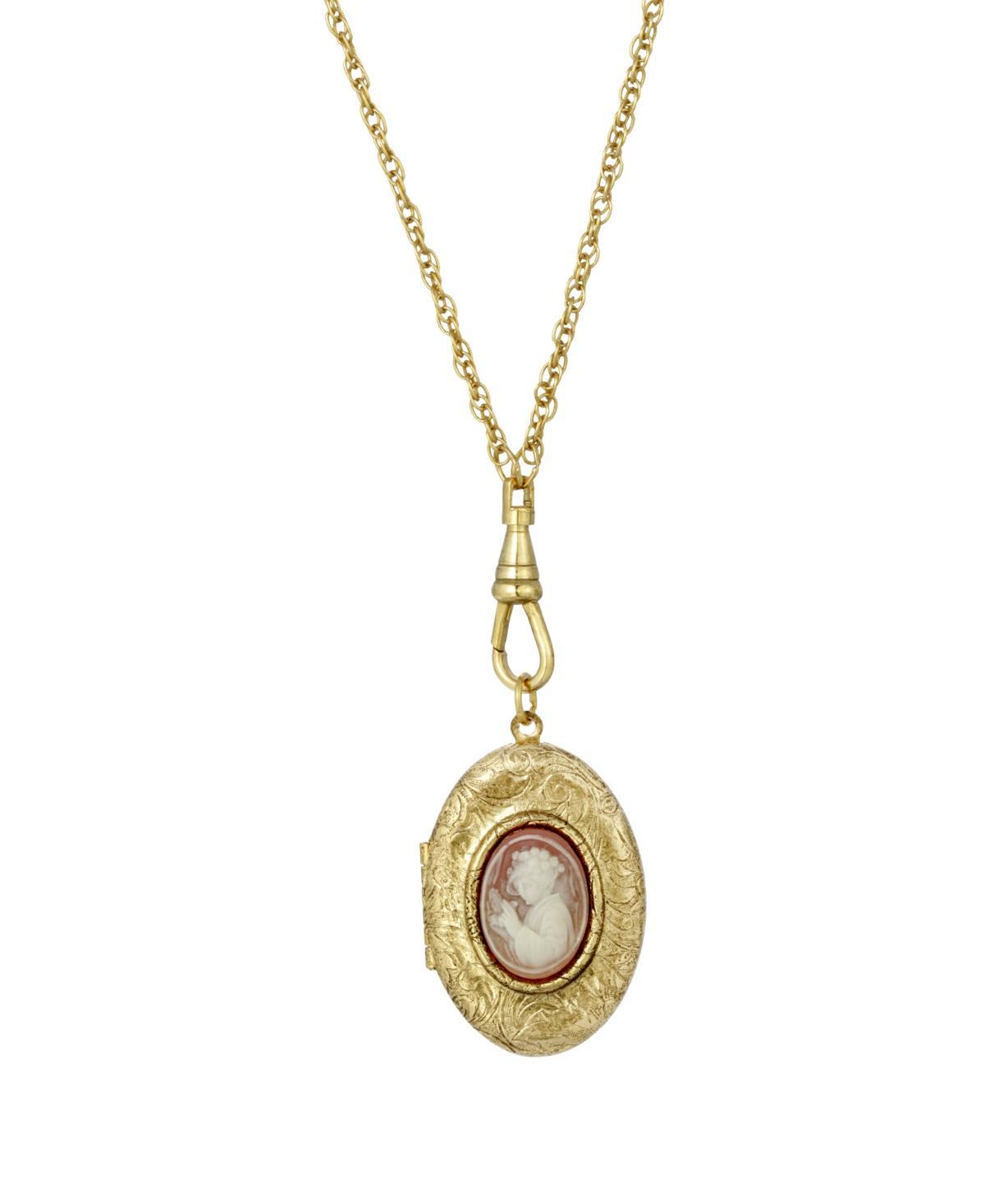 1928 Gold Tone Oval Carnelian Cameo Locket Necklace, Womens, Orange Product Image