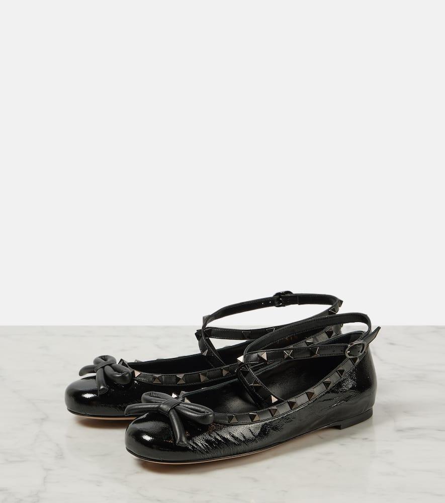 Leather Rockstud Ballet Flats In Black Product Image