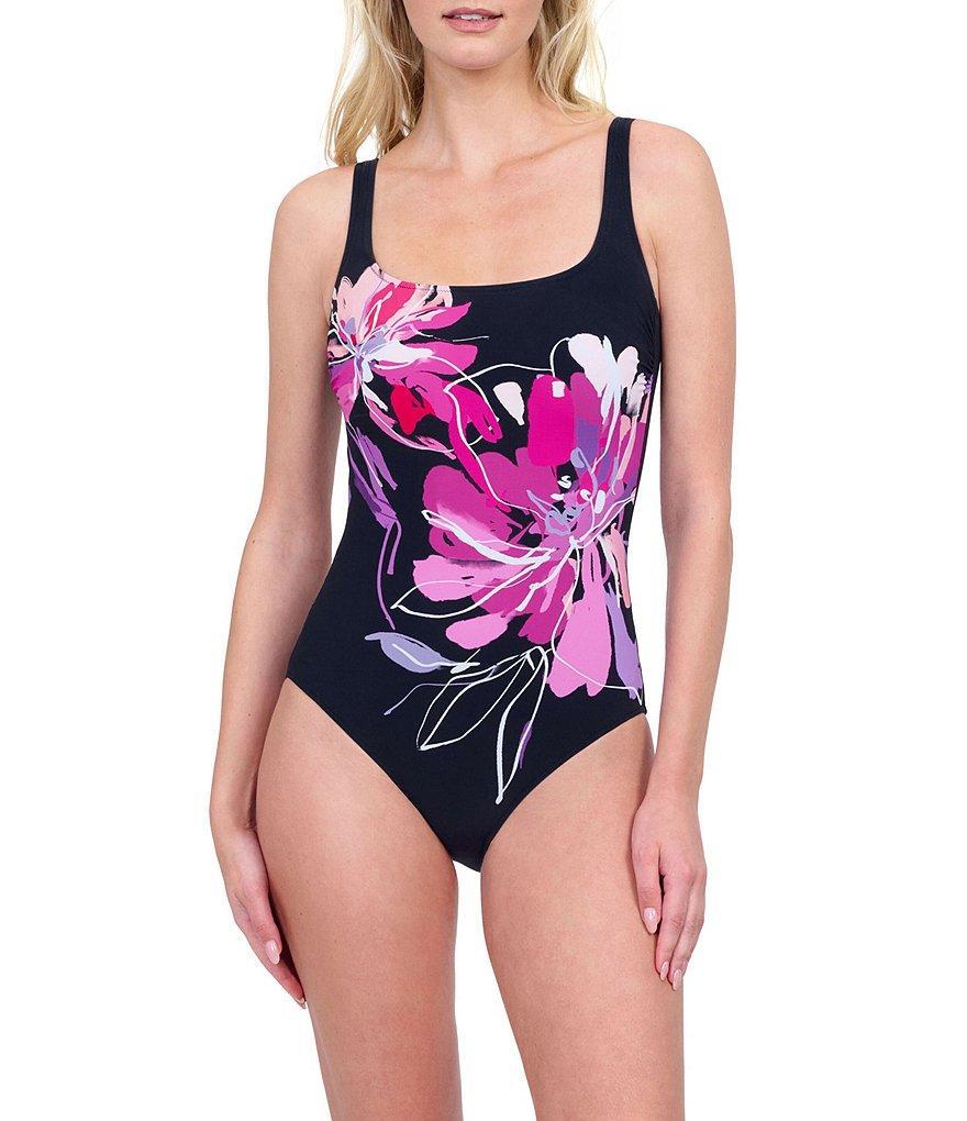 Gottex Water Lily Square Neck Tummy Control One Piece Swimsuit Product Image