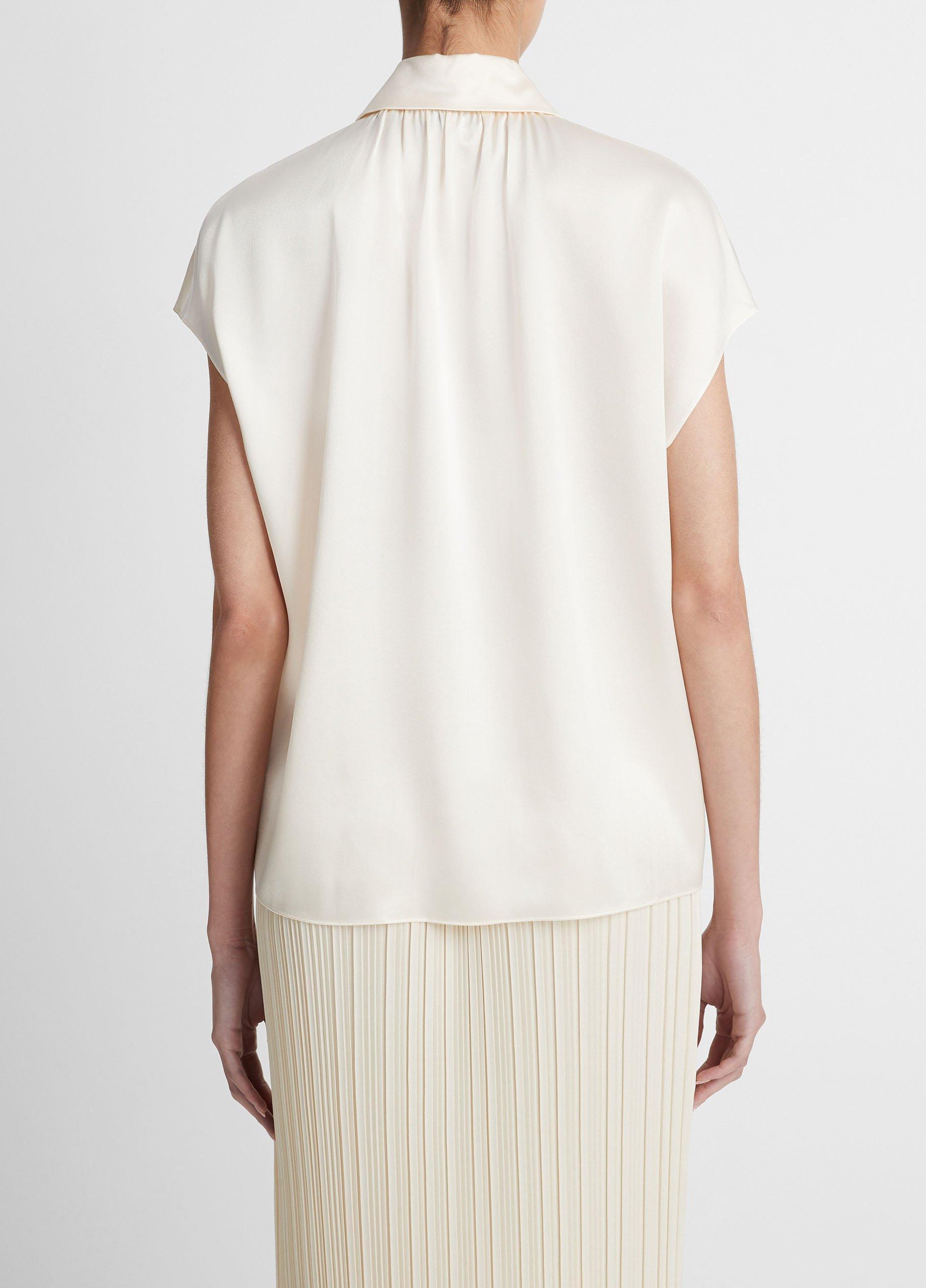 Silk Cap-Sleeve Ruched-Back Blouse Product Image