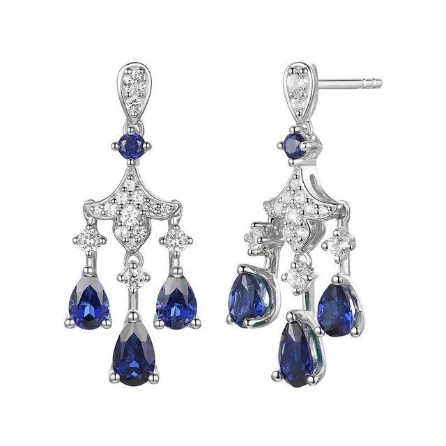 Rhodium-Plated Lab-Created Sapphire Drop Earrings, Womens, Sterling Product Image