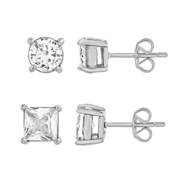 1913 Stainless Steel Cubic Zirconia Stud Earring Set, Mens, White Product Image