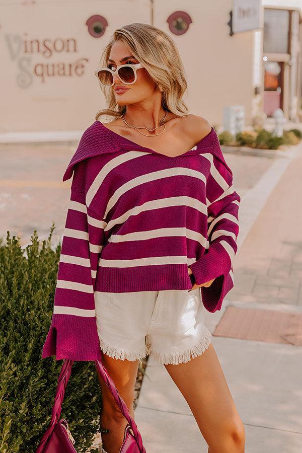 Fill Up Your Cup Stripe Sweater In Royal Plum Product Image