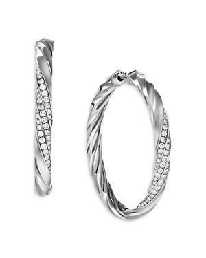 Womens Cable Sterling Silver & Diamond Hoop Earrings Product Image