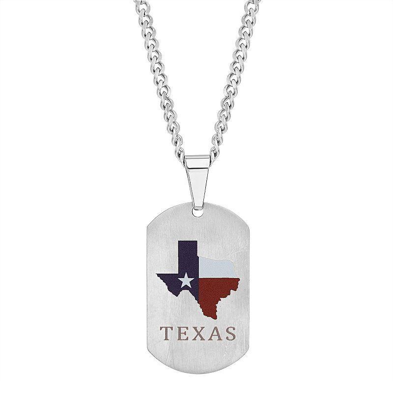 1913 Mens Tri-Tone Stainless Steel State of Texas Dog Tag Pendant Necklace Product Image