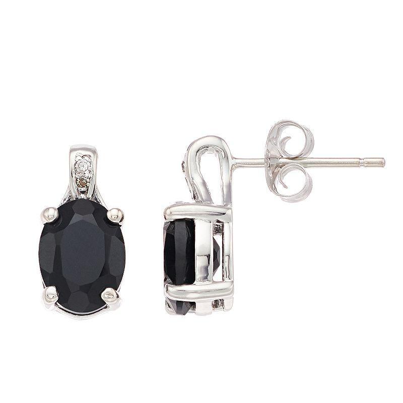 Gemminded Sterling Silver Onyx & Diamond Accent Stud Earrings, Womens, Black Product Image