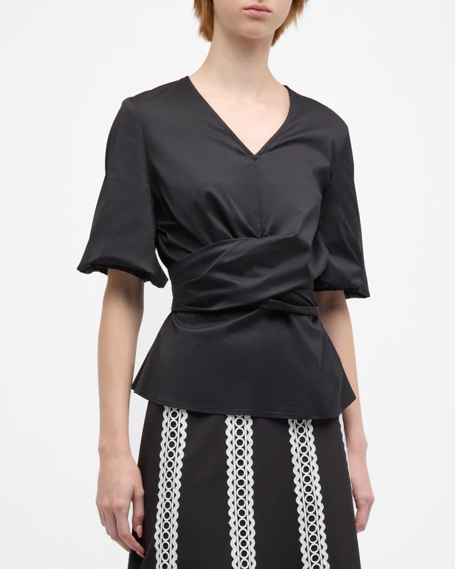 Crossover Puff-Sleeve Peplum Blouse Product Image