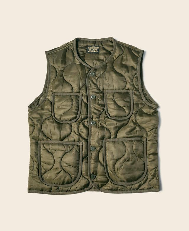 Military Style Quilted Padded Ripstop Nylon Vest - Olive Product Image