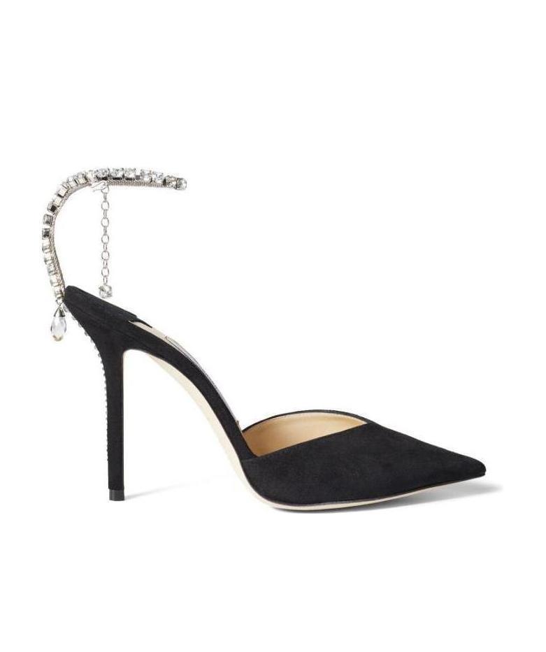 JIMMY CHOO Saeda 85 Crystal-embellished Velvet Pumps In Black Product Image