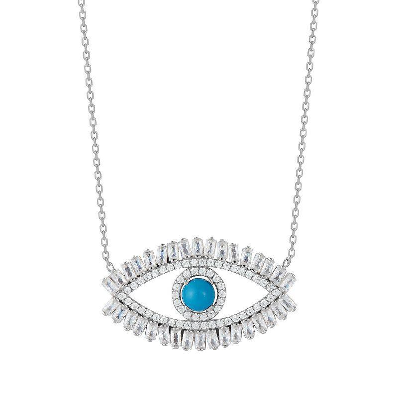 Sunkissed Sterling Cubic Zirconia Open Evil Eye Pendant Necklace, Womens, Silver Product Image