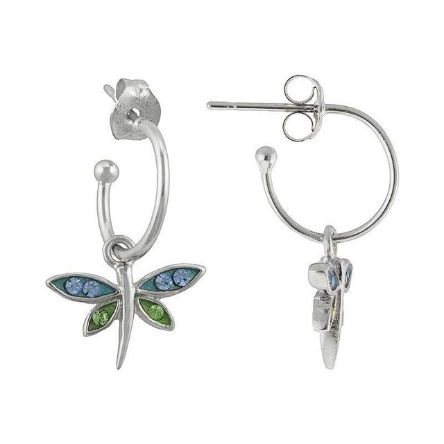 Silver Plated Crystal Dragonfly Hoop Drop Earrings, Womens Product Image