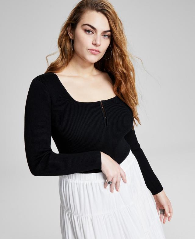 And Now This Womens Square-Neck Ribbed Sweater-Knit Long-Sleeve Bodysuit, Created for Macys Product Image