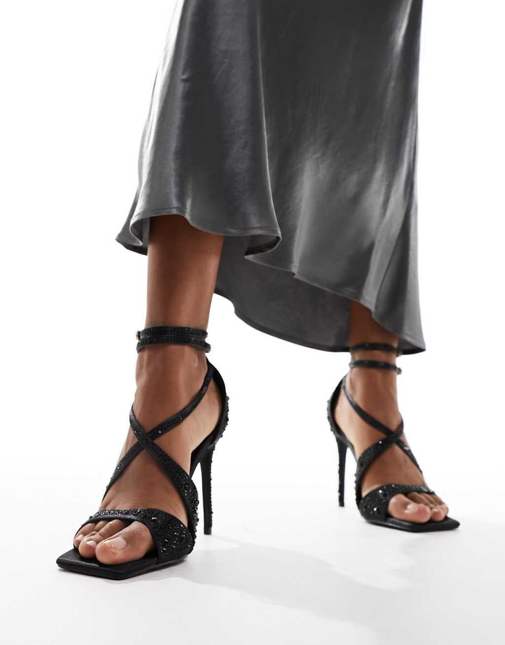 Public Desire Exclusive Moana embellished high heeled sandals in black Product Image