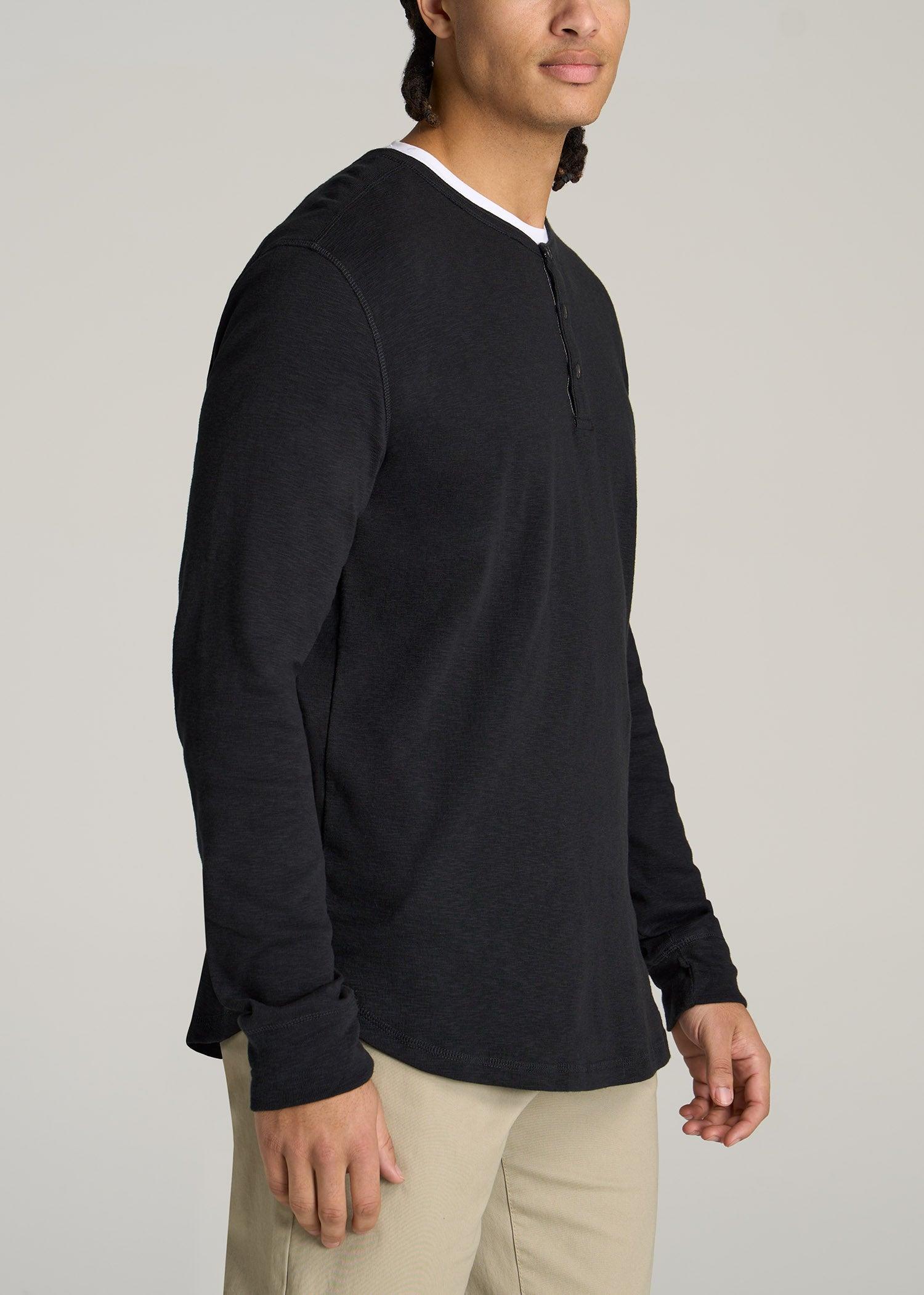 Heavy Slub Henley Shirt for Tall Men in Black Male Product Image