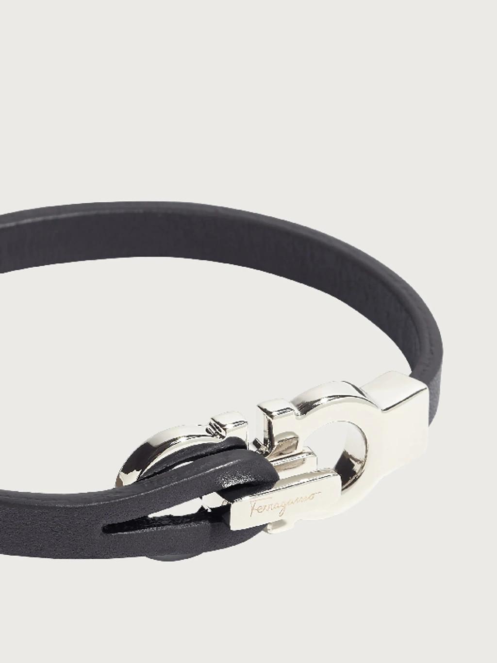 FERRAGAMO Men's Leather Bracelet With Gancini Clasp In Black Product Image