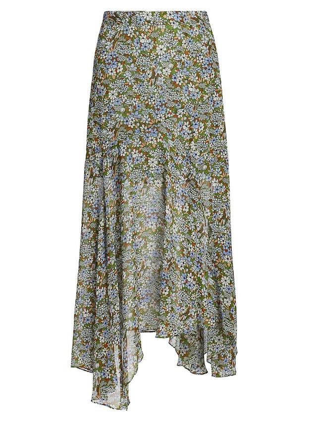 Veronica Beard Shilpa Floral Asymmetric Silk Skirt Product Image