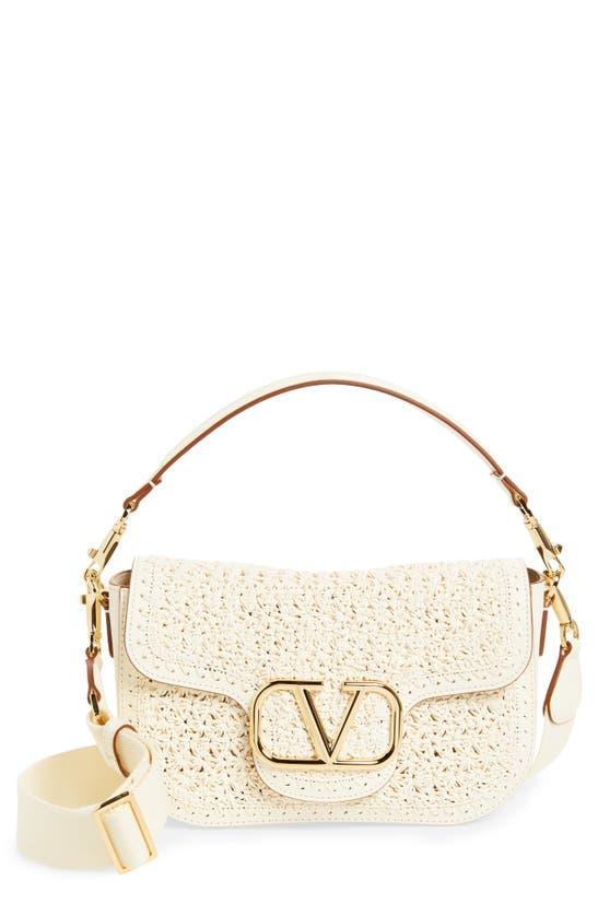 VALENTINO GARAVANI Vlogo Alltime Woven Leather Shoulder Bag In Ivory Product Image