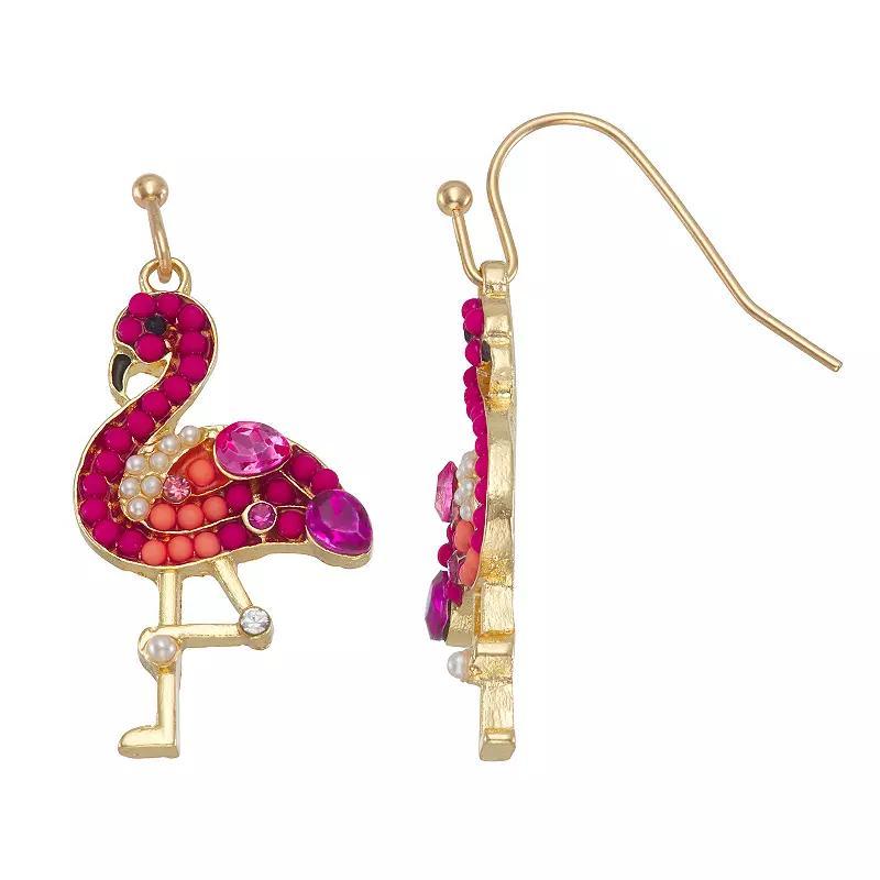 Celebrate Together Gold Tone Flamingo Drop Earrings, Womens, Pink Product Image