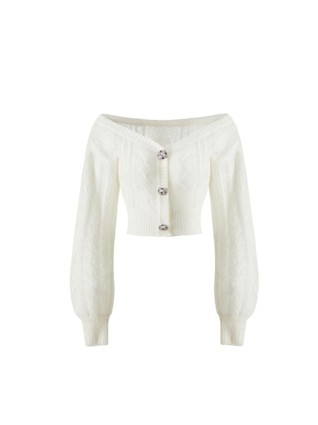 Eva Off Shoulder Cardigan (White) Product Image