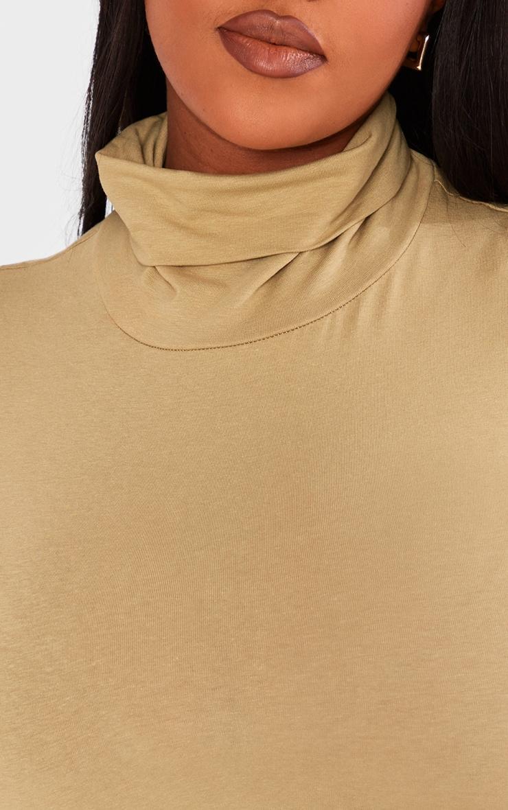 Plus Khaki Cotton High Neck Long Sleeved Bodysuit Product Image