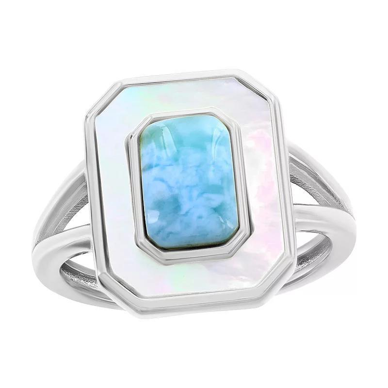 Nautica Rocks Sterling Silver Larimar and Mother-of-Pearl Rectangle Ring, Womens Product Image