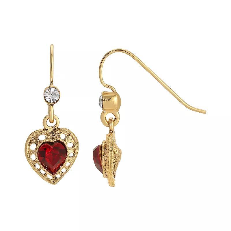 1928 Silver Tone Heart Drop Earrings, Womens, Pink Product Image