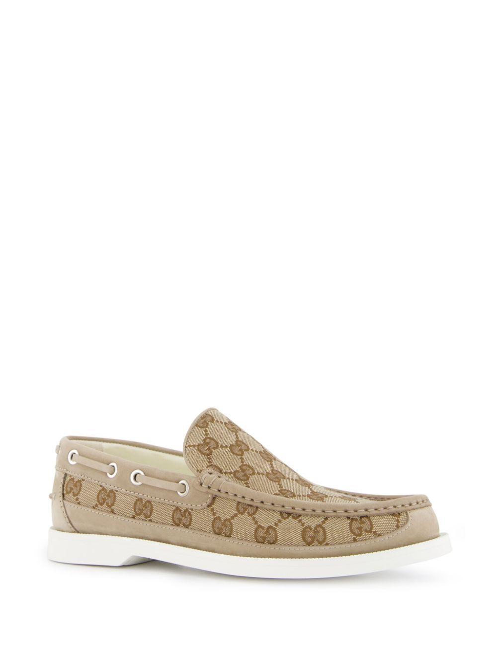 GUCCI Gg Canvas Leather Loafers In Beige Product Image