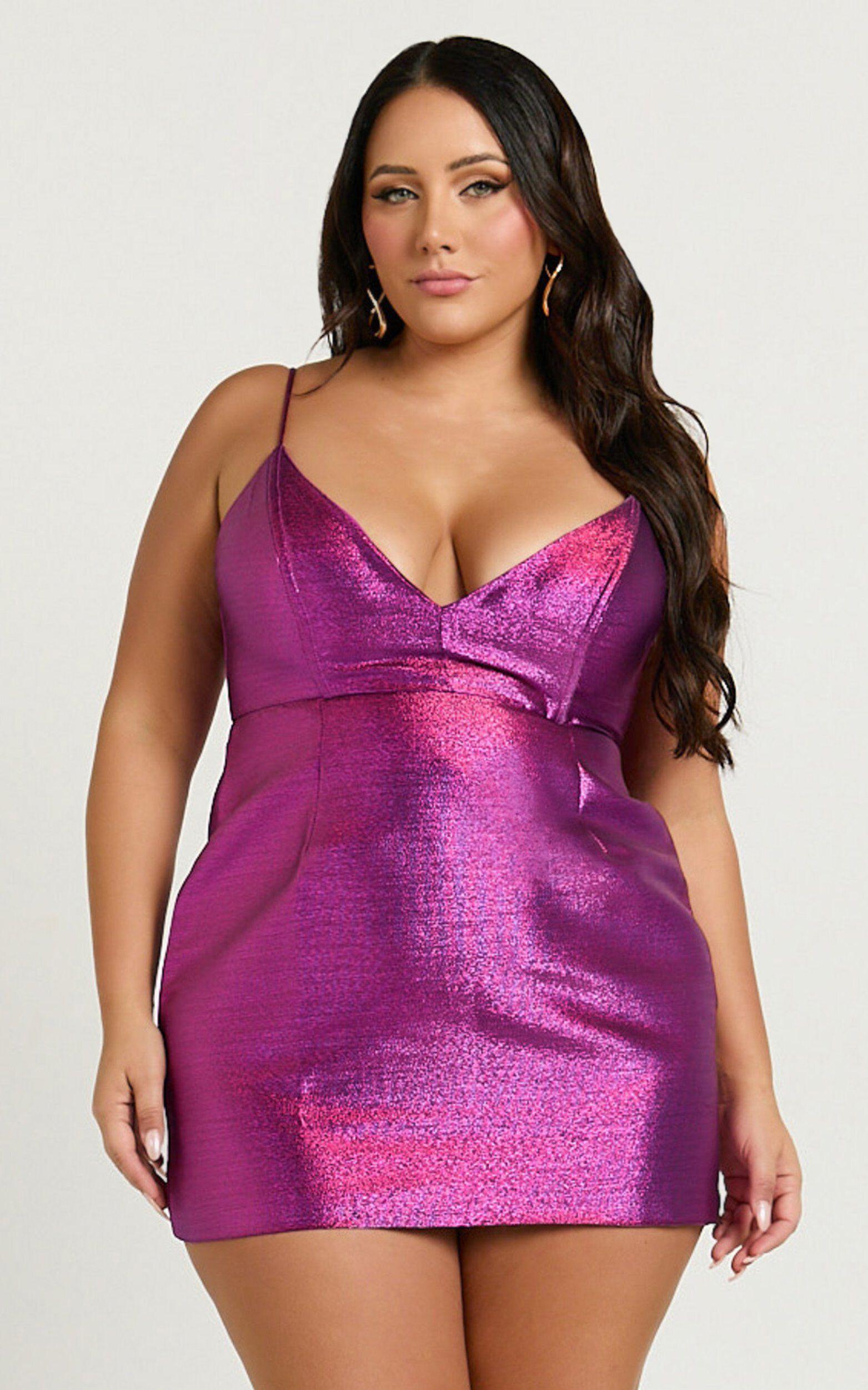 Carey Mini Dress - Strappy V Neck Bodycon Dress in Purple Product Image