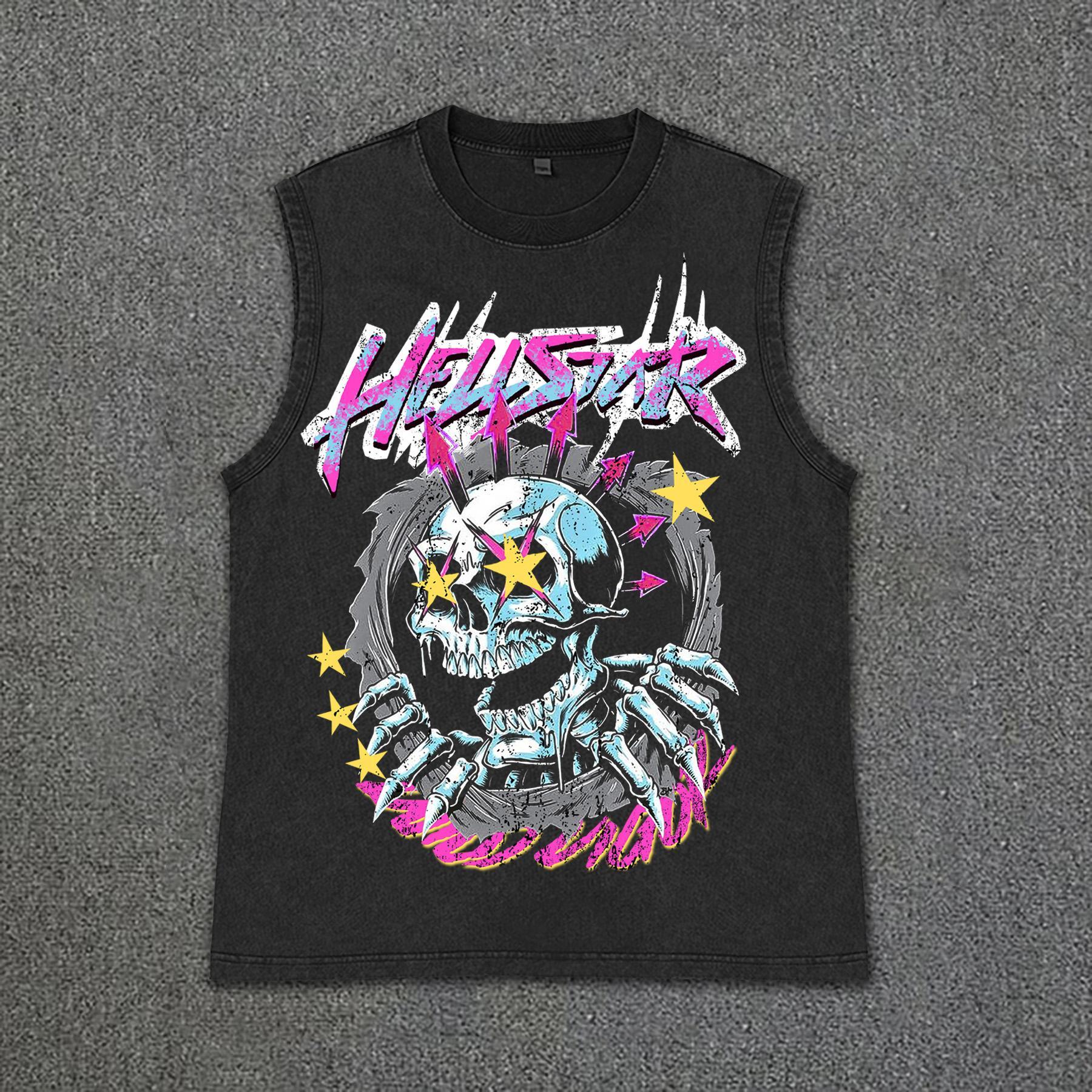 Hellstar Fun Skeleton Star Print Vintage Wash Sleeveless Tank Top Product Image