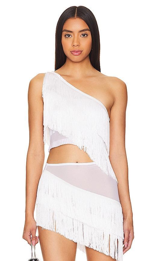 Spliced Cropped One Shoulder Fringe Top product image