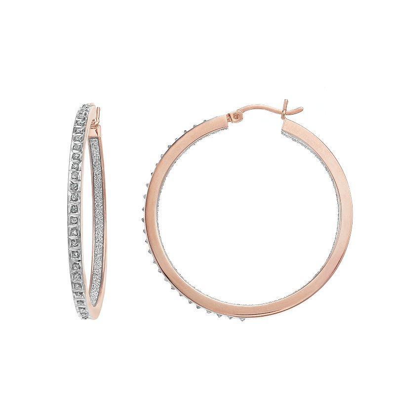 Diamond Mystique 18k Rose Gold Over Sterling Silver Diamond Accent Inside-Out Round Hoop Earrings, Womens, White Product Image