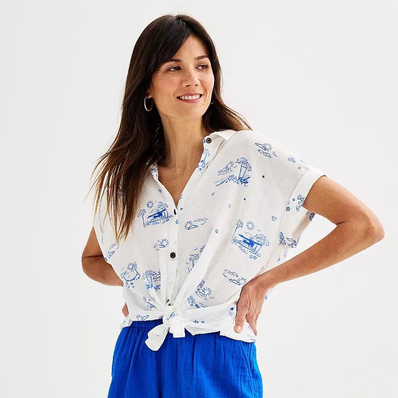 Womens Sonoma Goods For Life Oversized Linen-Blend Camp Shirt Product Image