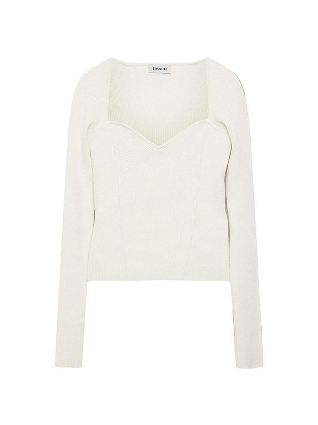 Giuliana Long-Sleeve Rib-Knit Sweetheart Top Product Image