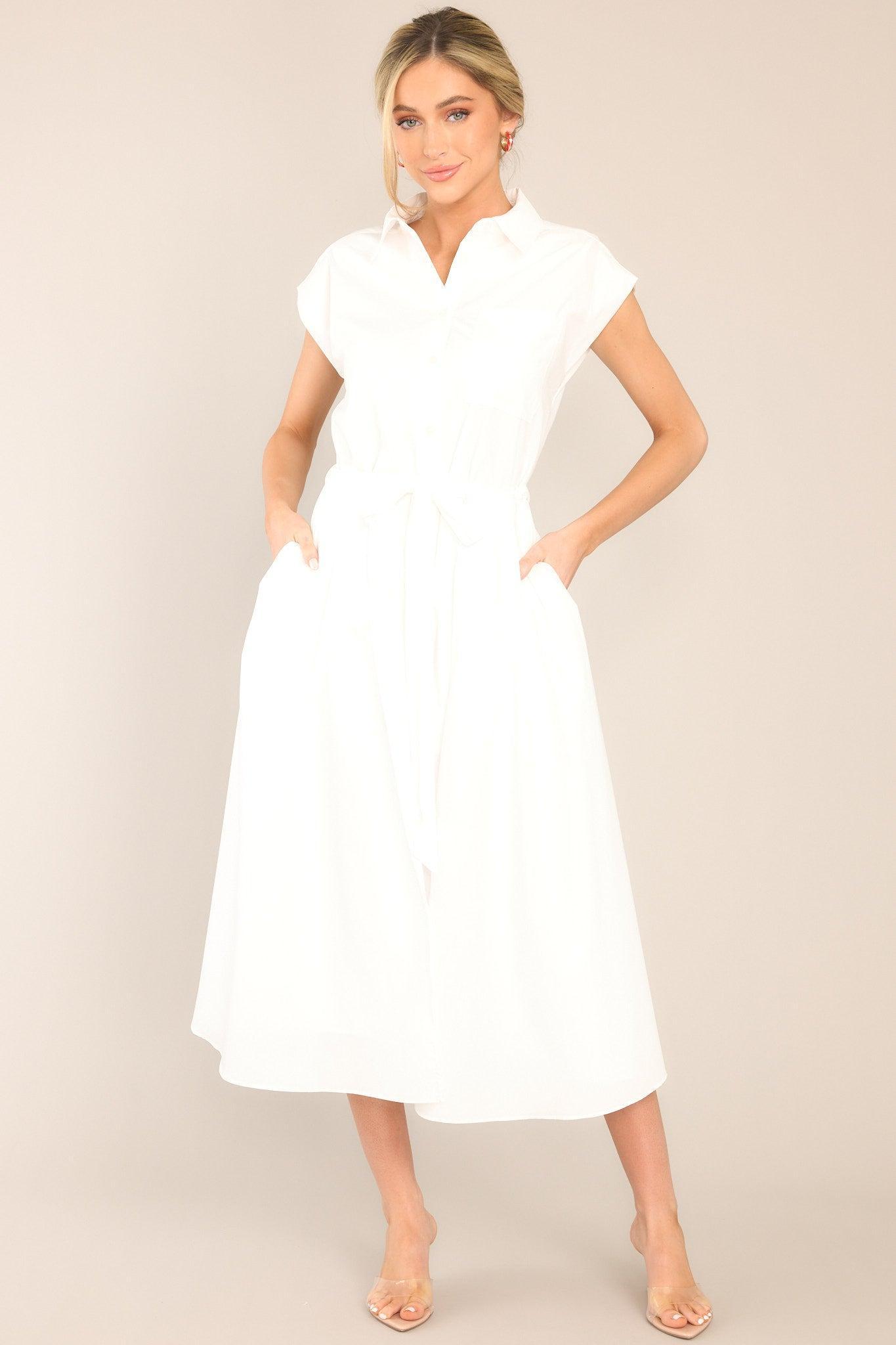 Memories That Last White Button Front Midi Dress Product Image