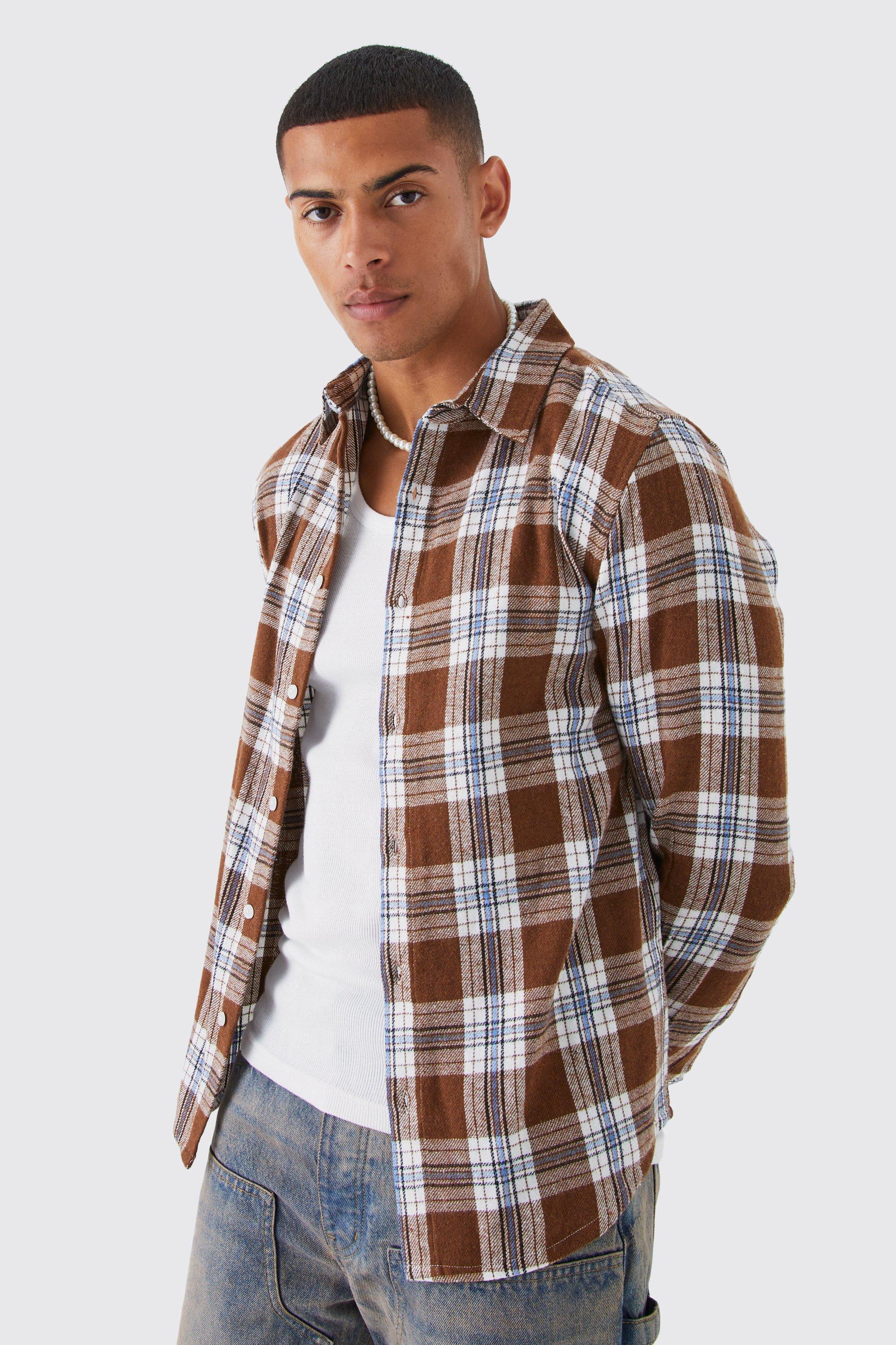 Long Sleeve Faded Flannel Shirt | boohooMAN USA Product Image