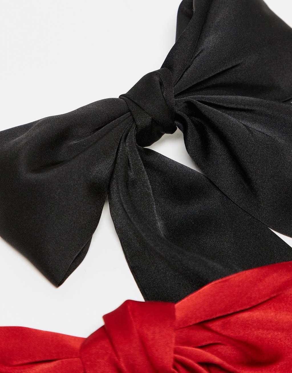 Stradivarius 2 pack longline hair bows in black and red Product Image