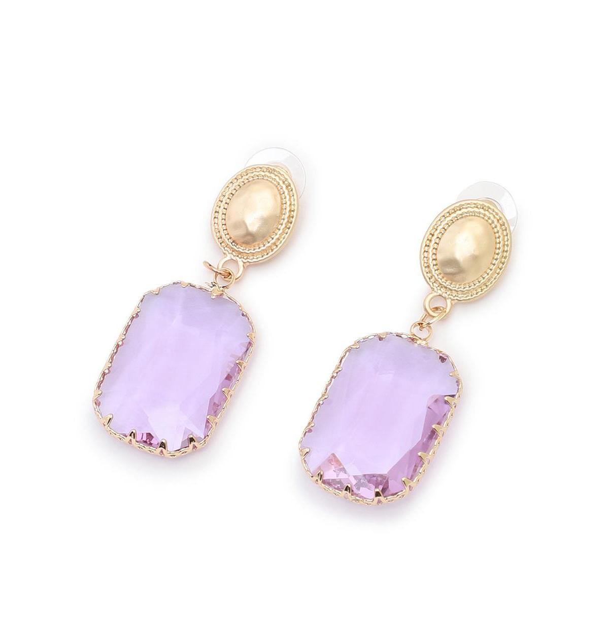 Sohi Womens Purple Stone Drop Earrings Product Image