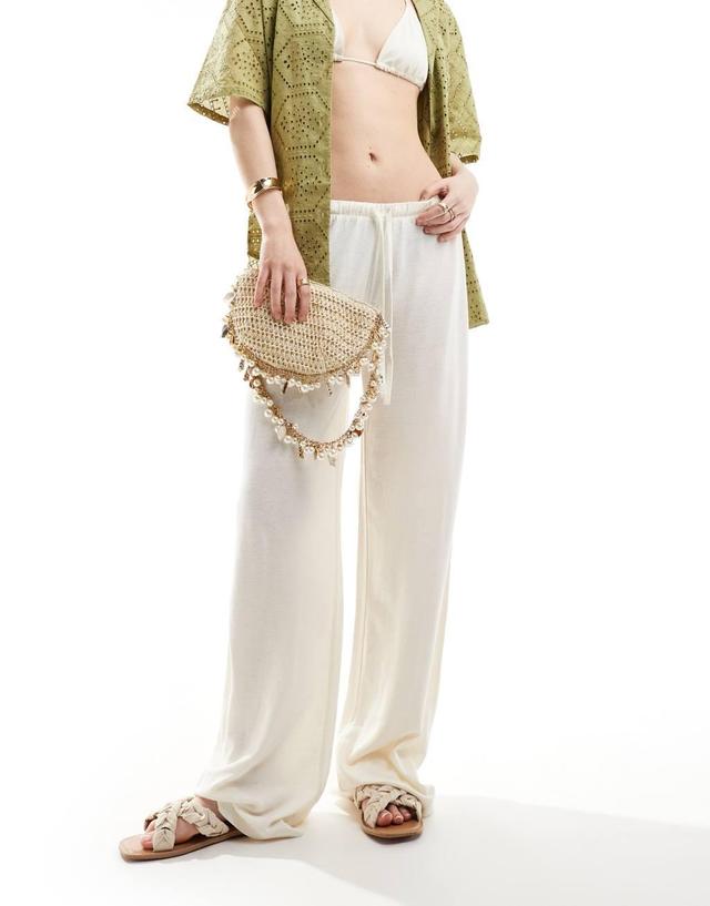 ASOS DESIGN low rise linen look pants in cream Product Image