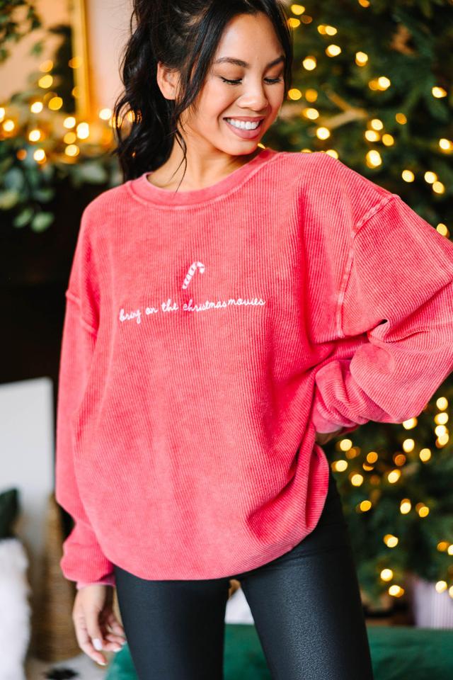 Bring On The Christmas Movies Red Embroidered Corded Sweatshirt Female Product Image