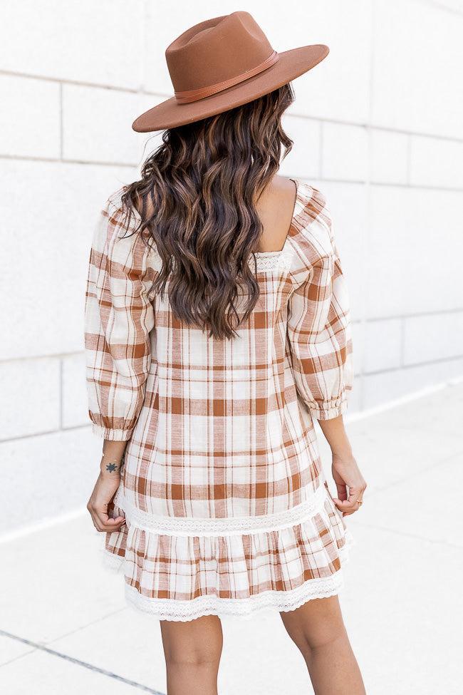 You Never Can Tell Brown Plaid Square Neck Dress FINAL SALE Product Image