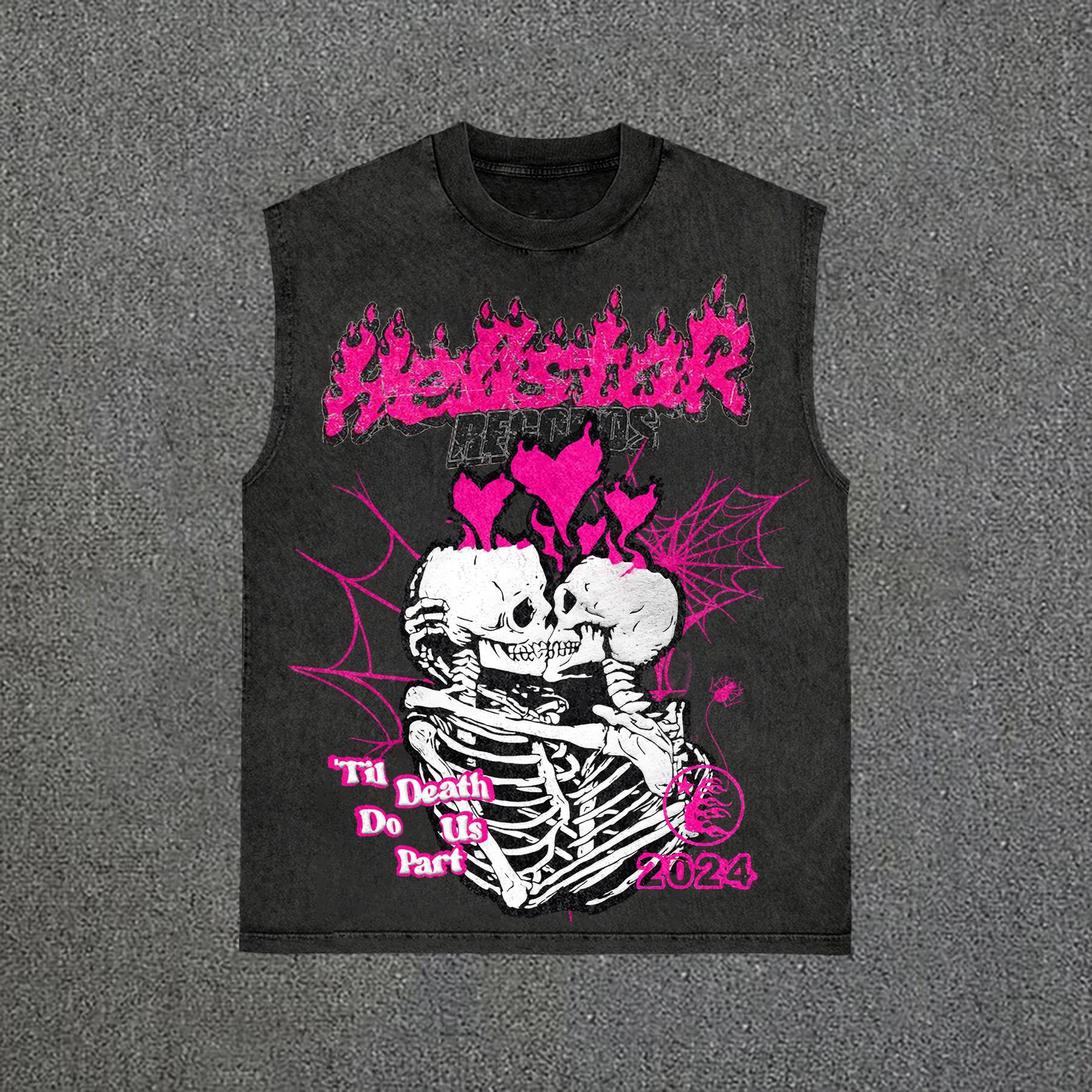 Til Death Do Us Part Hellstar Skull Graphic Print Vintage Wash Sleeveless Tank Top Product Image