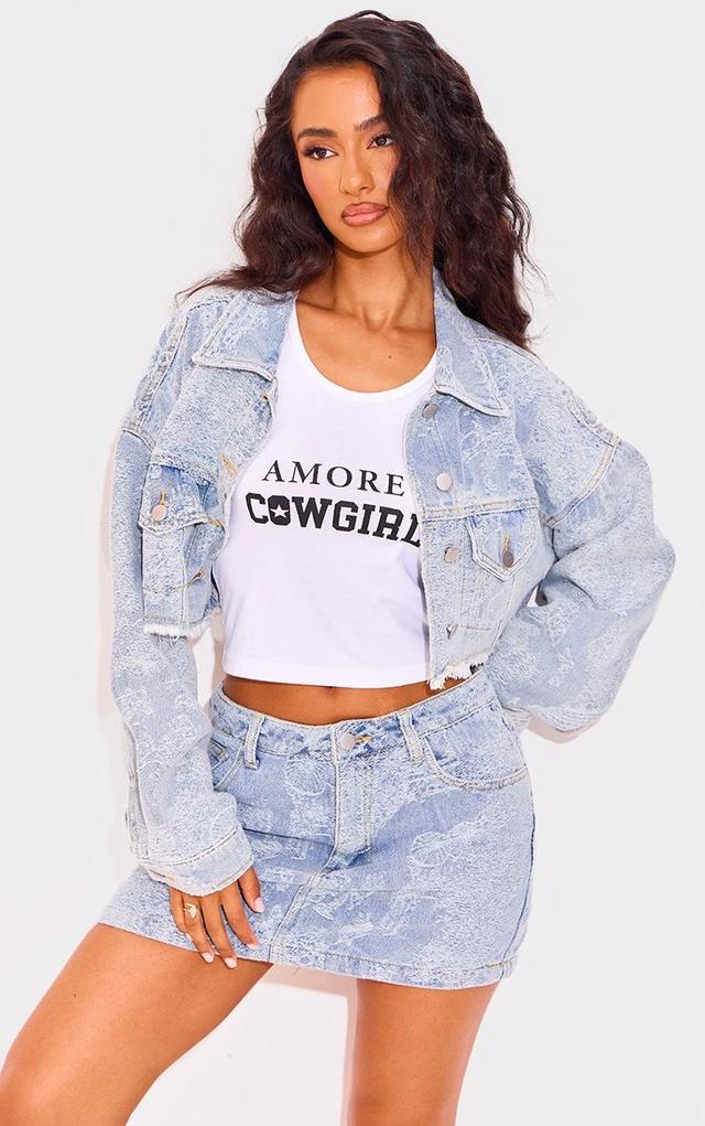 Petite Blue Jacquard Denim Cropped Jacket Product Image