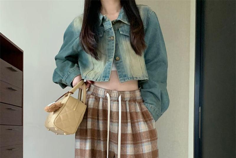 Drawstring Waist Plaid Wide Leg Pants Product Image