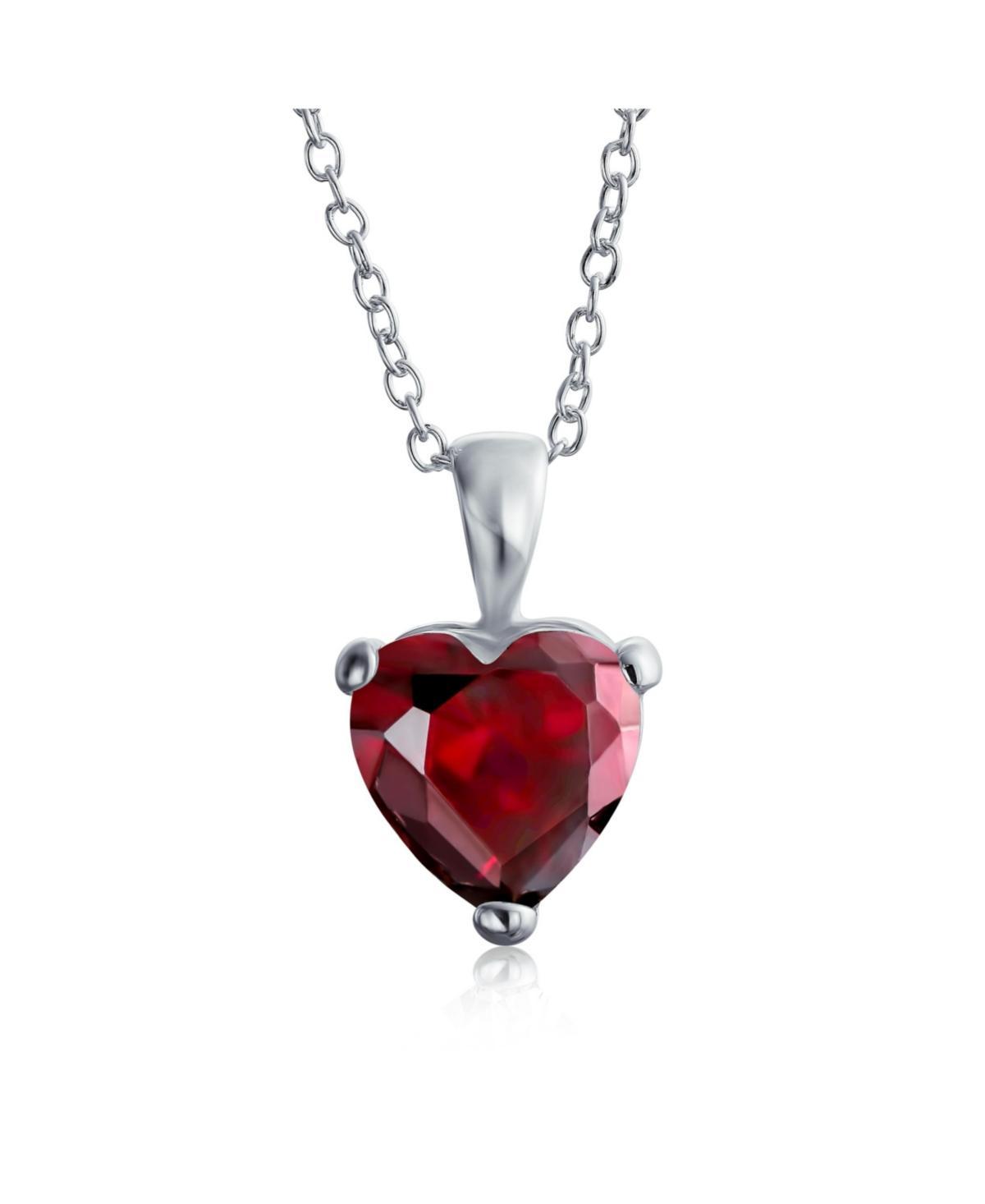 Bling Jewelry Timeless Elegance 5CT Heart-Shaped Solitaire Pendant Necklace - Sterling Silver Cz Cubic Zirconia For Women - Red Product Image