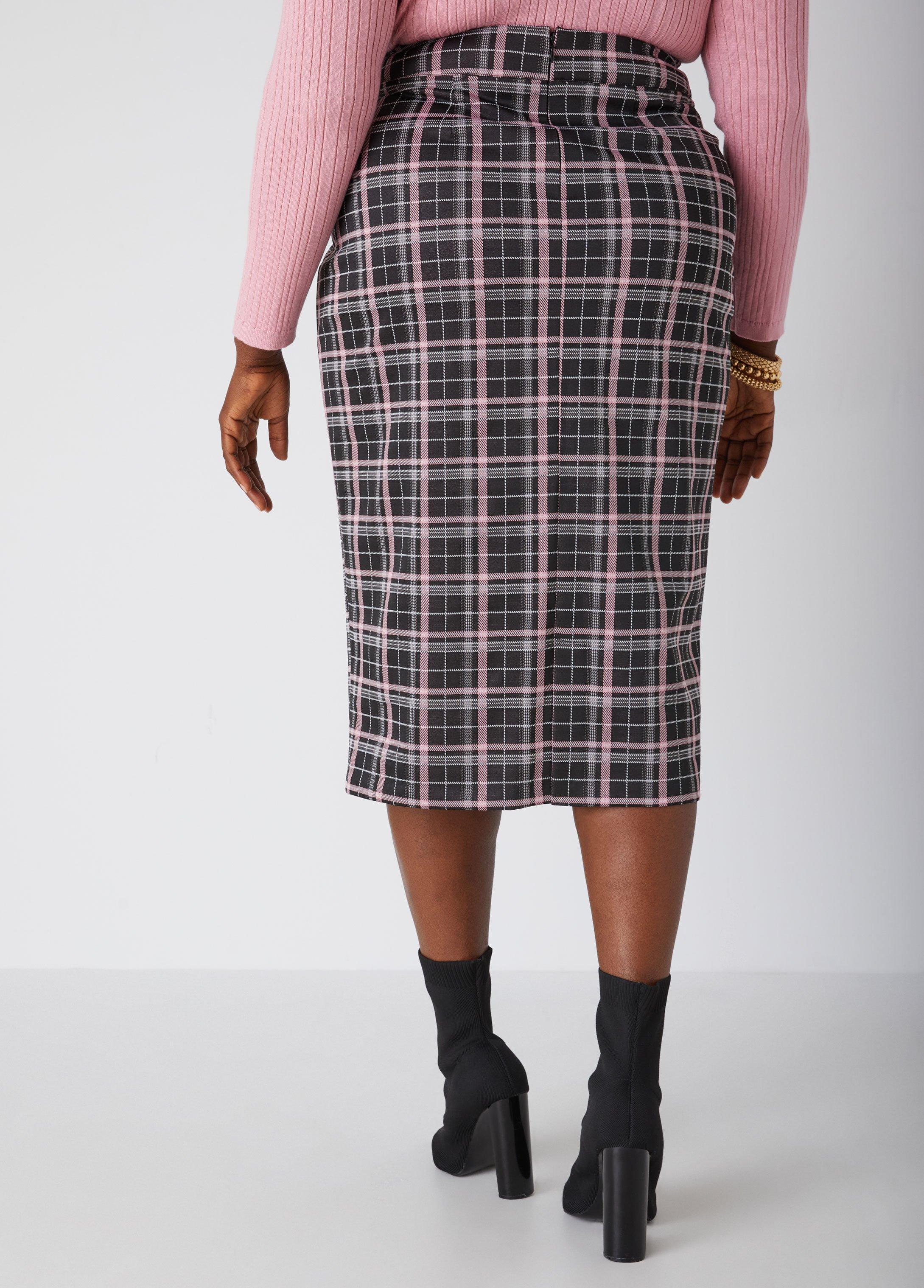 Plaid Knit Pencil Skirt Product Image